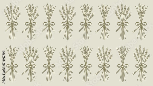 Obraz Repeated pattern of wheat sheaves tied with bows on a light beige background in a vintage style