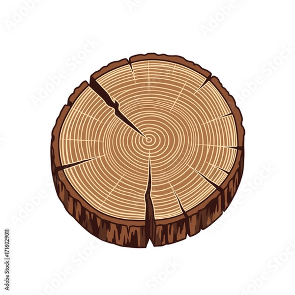 Fototapeta A close up view of a cracked cross section of a tree trunk showing its growth rings.