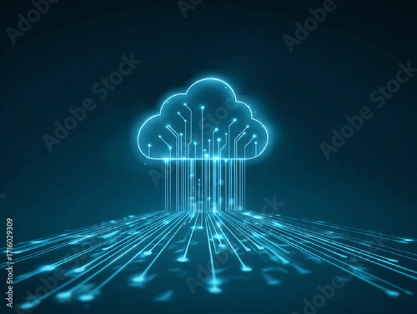 Obraz Futuristic cloud computing concept with digital data flow.