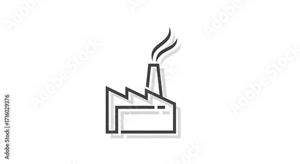 Obraz Minimalist factory icon with smoke billowing from chimney, representing industry and production.