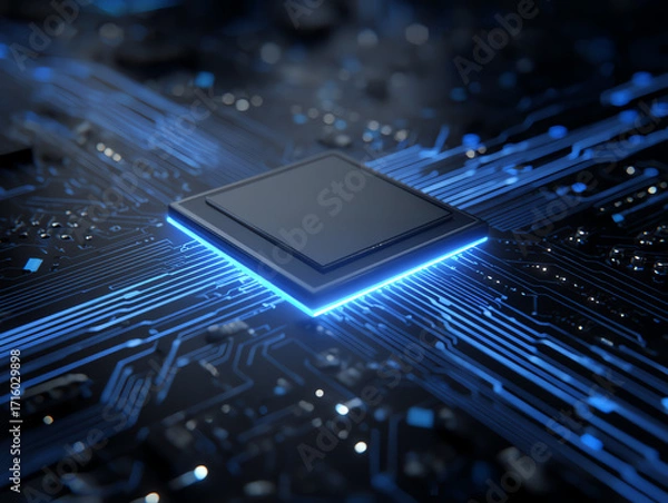Obraz Close-up view of a computer chip on a circuit board.