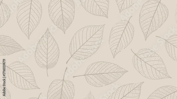 Fototapeta A repeating pattern of leaf outlines on a light beige background with visible leaf vein details