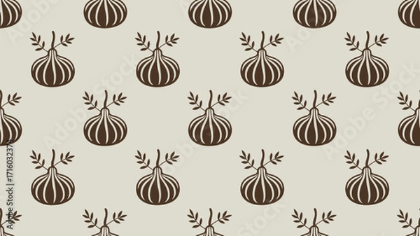Fototapeta Seamless pattern featuring stylized brown figs with small leaves on a light beige background repeated design