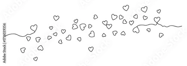 Fototapeta flying hearts confetti line art