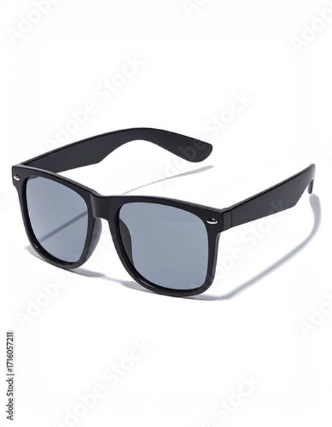 Fototapeta Classic black rectangular sunglasses with gray lenses, simple design, matte finish