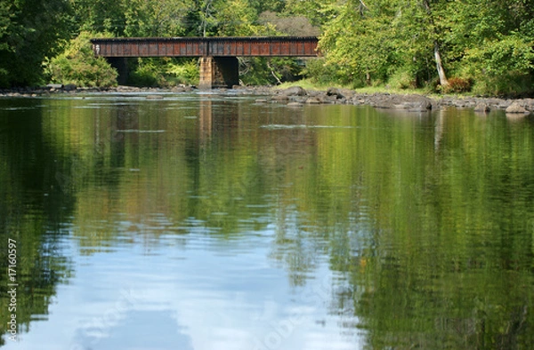 Obraz Peaceful river with railroad bridge