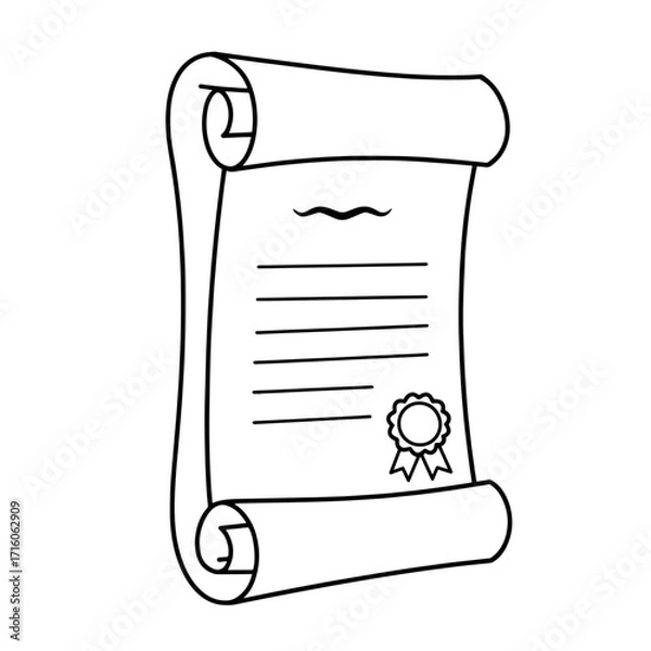 Fototapeta Old parchment scroll with blank lines and seal at the bottom  