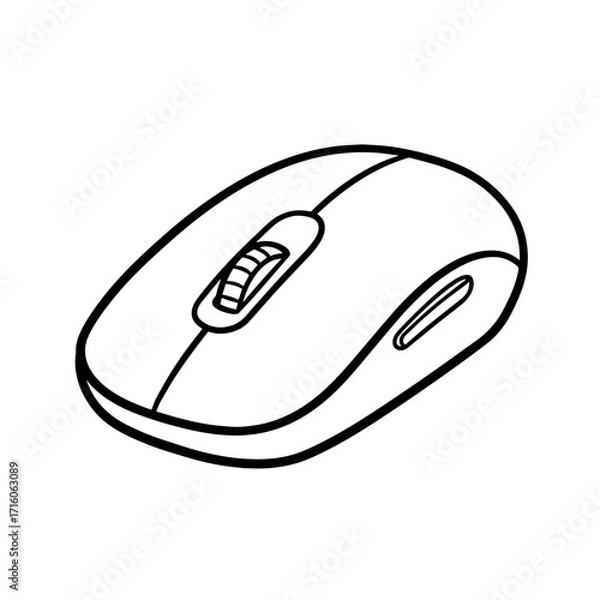 Fototapeta Line art illustration of a computer mouse on white background  
