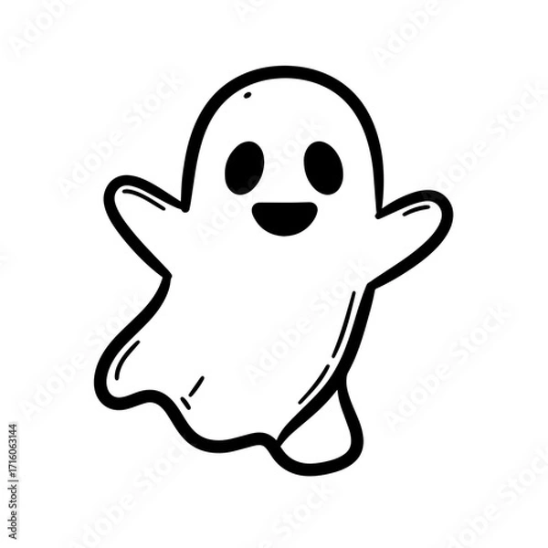 Fototapeta Cute cartoon ghost character with smiling expression and arms raised  