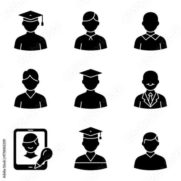 Fototapeta Educational icons representing students and graduates in various styles  