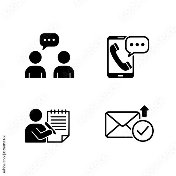 Fototapeta Communication icons featuring messaging, phone calls, and notes  