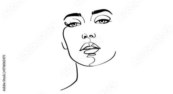 Fototapeta Minimalist line drawing of a woman's face in monochrome style  