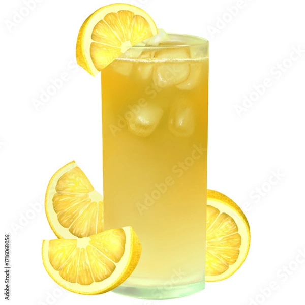 Fototapeta Iced lemonade Illustration with Lemon Slices