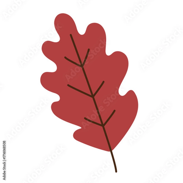 Fototapeta Red autumn oak leaf isolated on white background, simple seasonal botanical illustration