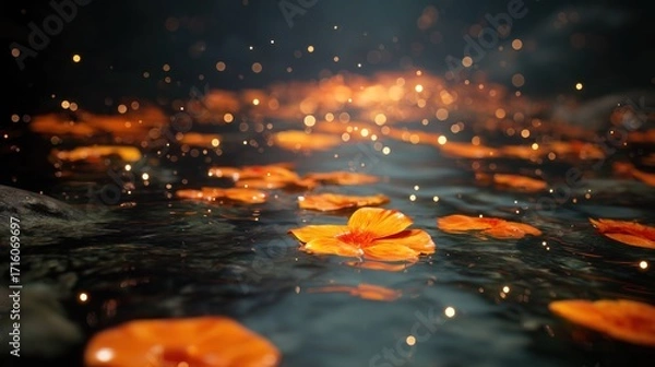 Fototapeta Close-up of a marigold flower with a dreamy, surreal atmosphere. Soft lighting and vibrant colors create a magical, enchanting mood, perfect for nature or floral themes.