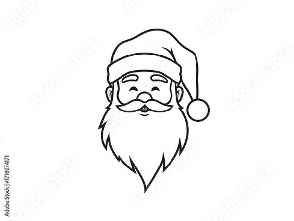 Obraz Santa Claus cartoon face with beard and hat in line art style  