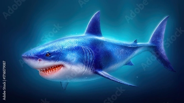 Fototapeta Astonishing underwater encounter, a closeup view of shark's immense jaws and razorsharp teeth