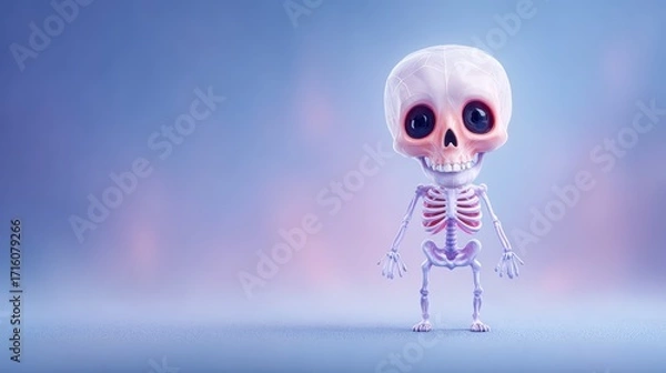 Fototapeta Spooky skeleton with glowing red eye, a haunting image for halloween and gothic themes