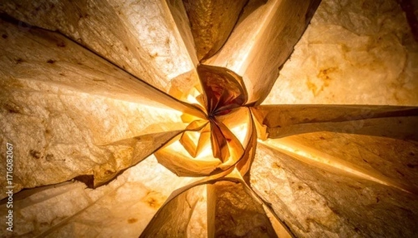 Fototapeta Illuminated tortilla wraps create a radial, abstract pattern, glowing warmly from within.
