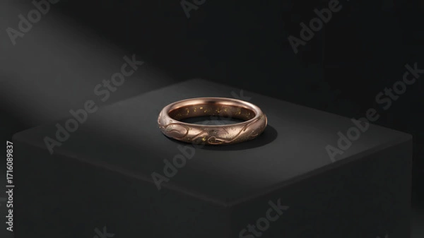 Obraz Elegant bronze ring with intricate design on black display