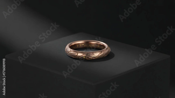 Obraz Elegant bronze ring with intricate design on black display