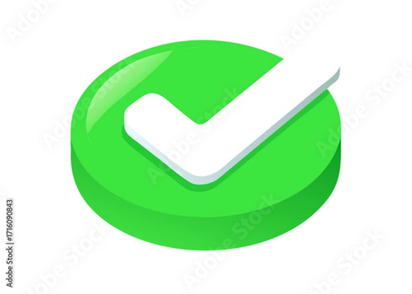 Obraz Vector 3d check mark realistic icons. Trendy plastic green and white checkmark, select icons set isolated on white background. Green yes button. 3d render tick sign illustration for web, app, design.

