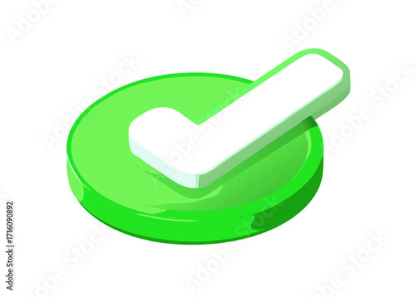 Obraz Vector 3d check mark realistic icons. Trendy plastic green and white checkmark, select icons set isolated on white background. Green yes button. 3d render tick sign illustration for web, app, design.
