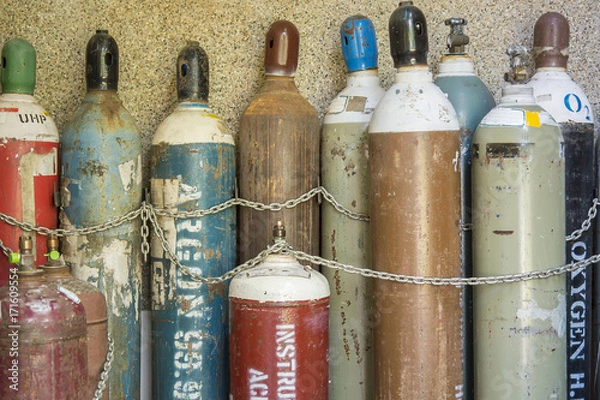 Fototapeta Nitrogen, Oxygen , Acetylene , Argon , Hydrogen gas pipes, For use in science labs.