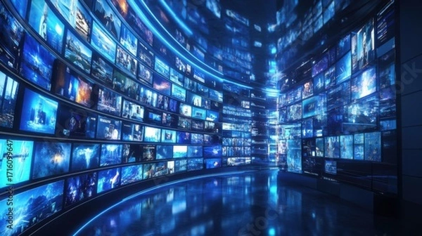 Fototapeta Dynamic digital media showcase virtual gallery interactive displays futuristic environment immersive experience