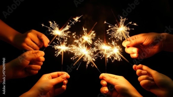 Fototapeta Celebratory fireworks sparklers nighttime gathering event photography festive atmosphere close-up view joyful moments