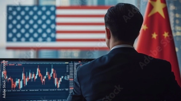 Fototapeta Financial analysis by business expert us-china relations digital screen office environment professional viewpoint