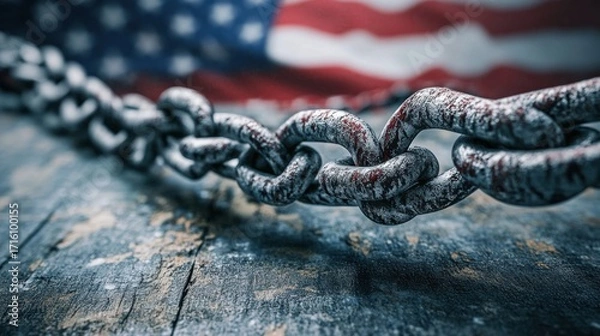 Fototapeta Chains of freedom american history symbolic imagery grunge textures captured in close-up perspective