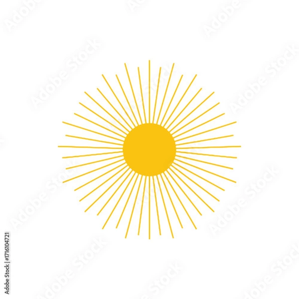 Fototapeta Bright yellow sunburst graphic with radiating lines, symbolizing energy and warmth in a minimalist style