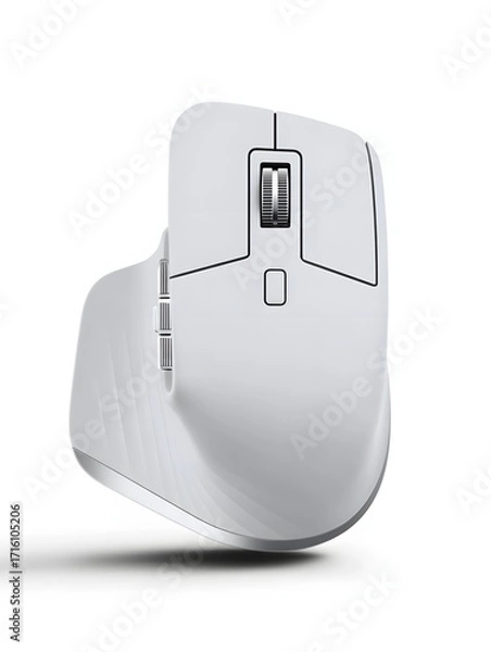 Fototapeta Modern ergonomic white computer mouse with scroll wheel