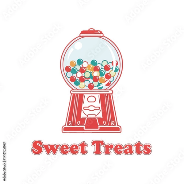 Fototapeta Colorful gumball machine filled with assorted candies, set against a plain background, inviting joy