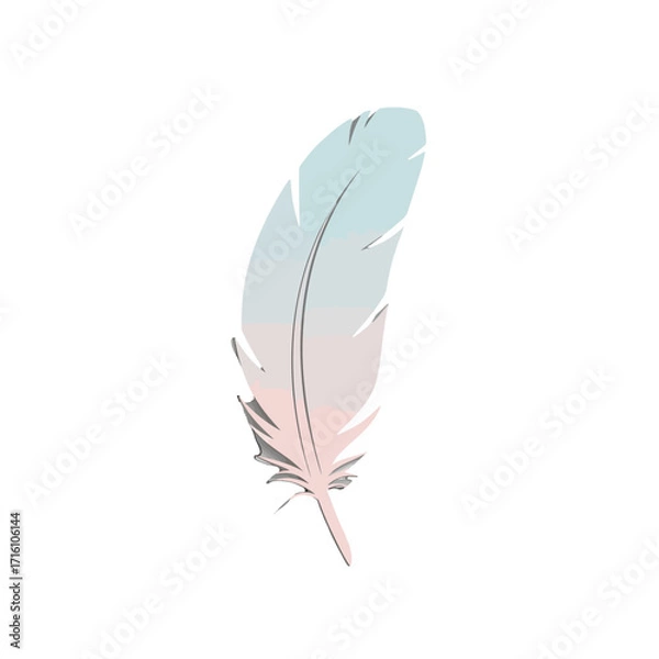 Fototapeta Delicate pastel feather illustration on a white background, perfect for creative and artistic projects