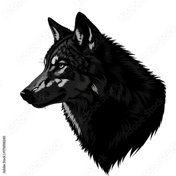 Fototapeta Detailed illustration of a wolf's head showcasing its fierce expression and textured fur