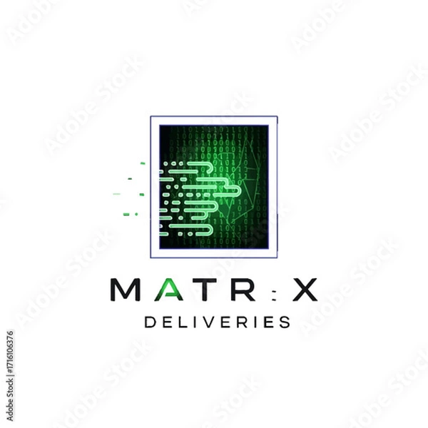 Fototapeta Digital delivery service logo featuring a green matrix design with abstract elements