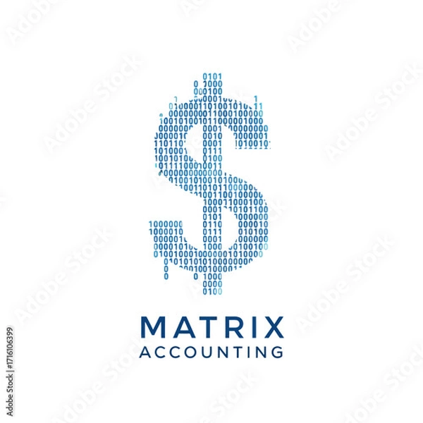 Fototapeta Digital dollar sign composed of binary code representing financial technology and accounting services