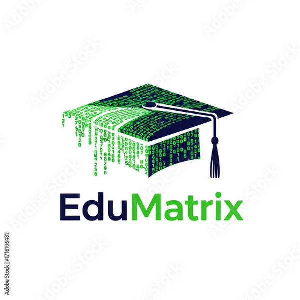 Fototapeta Digital graduation cap with binary code, symbolizing education and technology integration