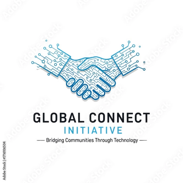 Fototapeta Digital handshake symbolizing collaboration and technology bridging communities for global initiatives