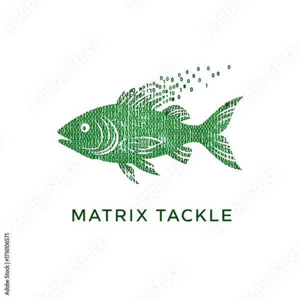 Fototapeta Digital illustration of a fish made of binary code, representing technology in fishing gear branding