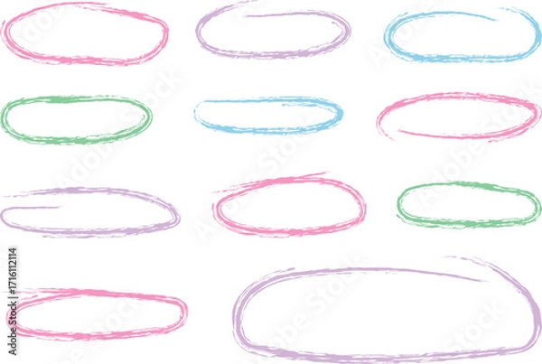 Fototapeta Hand Drawn Colorful Oval Scribble Frames Vector
