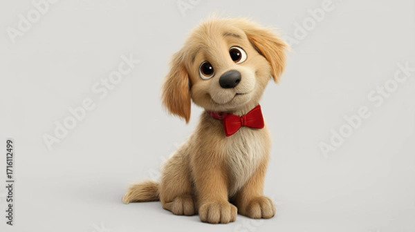 Fototapeta Smiling Puppy Mascot, Fluffy 3D Character, 4K