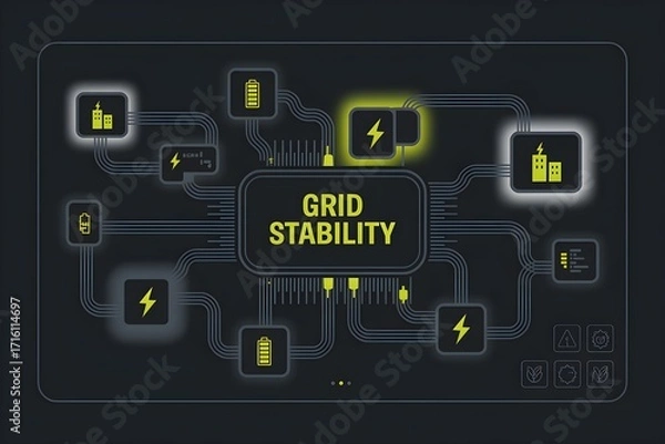 Fototapeta Grid stability concept illustration showing energy flow and storage soluti