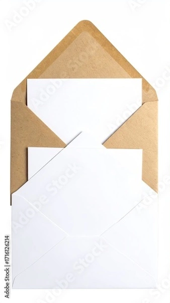Obraz A kraft paper envelope holds a white envelope containing a blank white card