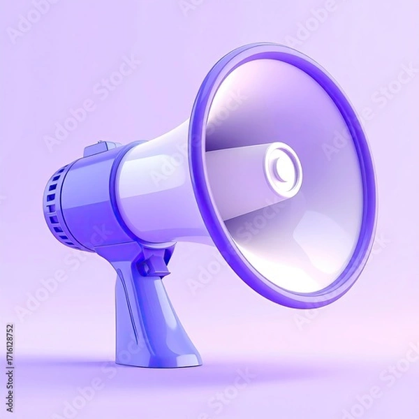 Obraz A light purple megaphone angled slightly right, against a matching pastel background,  rendered in a smooth, almost plastic-like texture