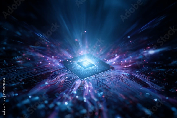 Obraz Futuristic hi-tech with computer circuit. Electronic computer hardware technology and network