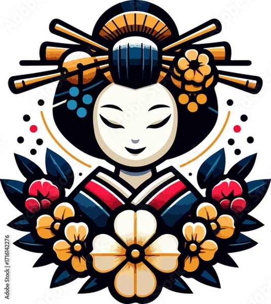 Obraz icon_logo_symbol_Vector_of_Smiling_Japanese_Woman_Character_Illustration