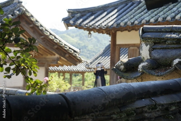 Obraz 경상북도 안동에 있는 병산서원은 고려시대부터 교육기관으로 사용되어 온 전통적인 한국식 건물로 아름다운 곳입니다.